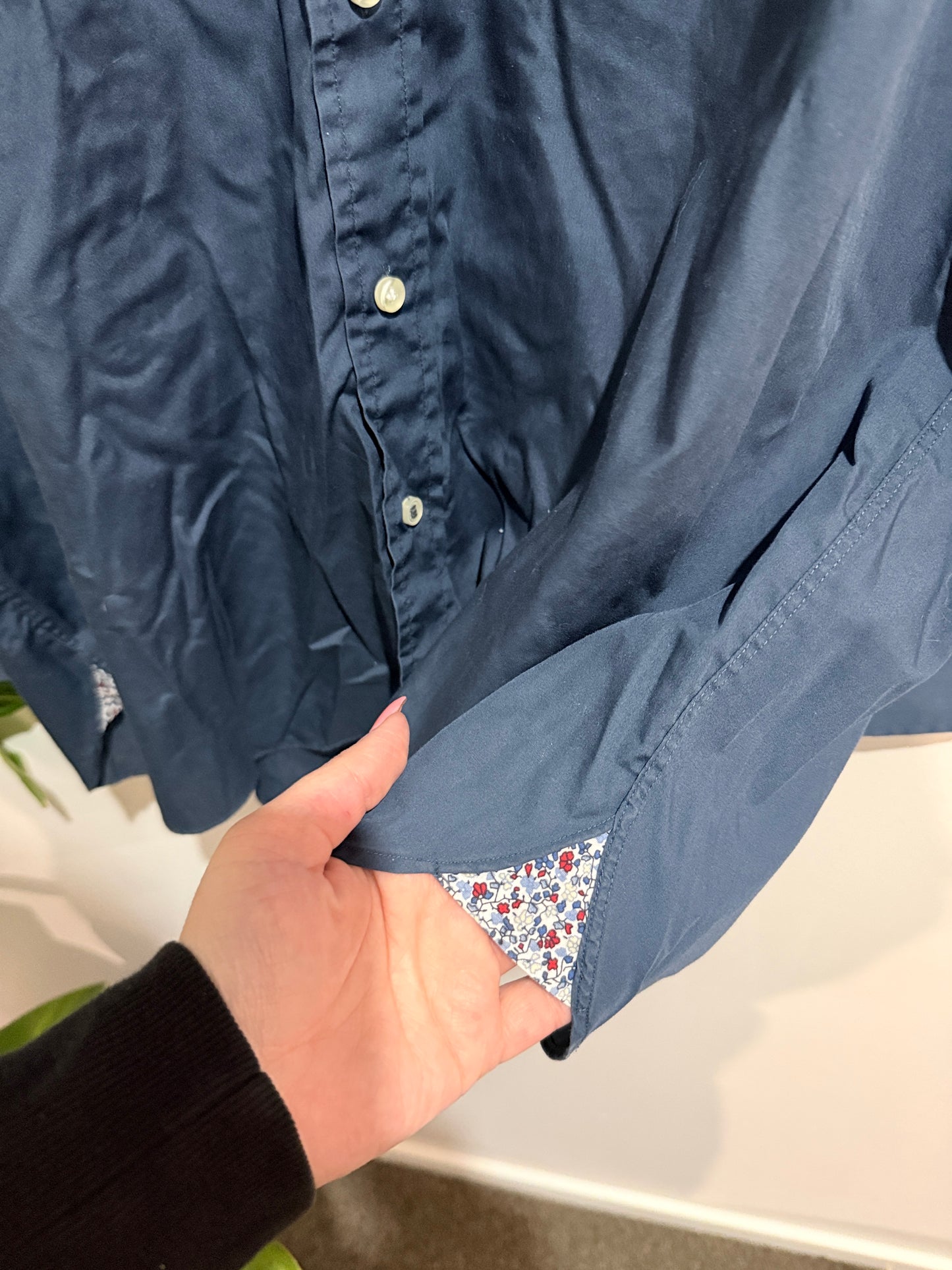3 Wise Men Navy Shirt with Floral Trim - Size 45