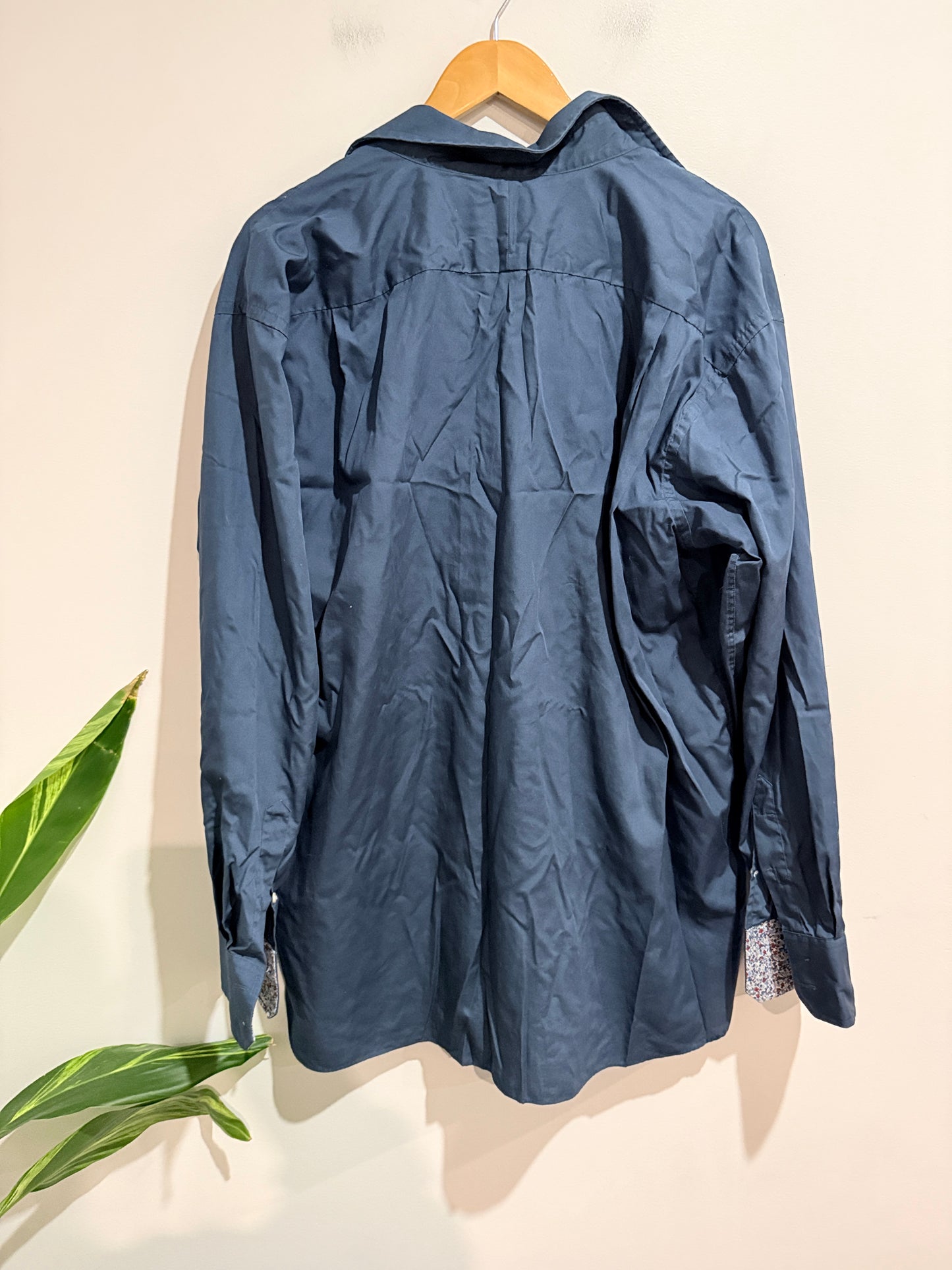 3 Wise Men Navy Shirt with Floral Trim - Size 45
