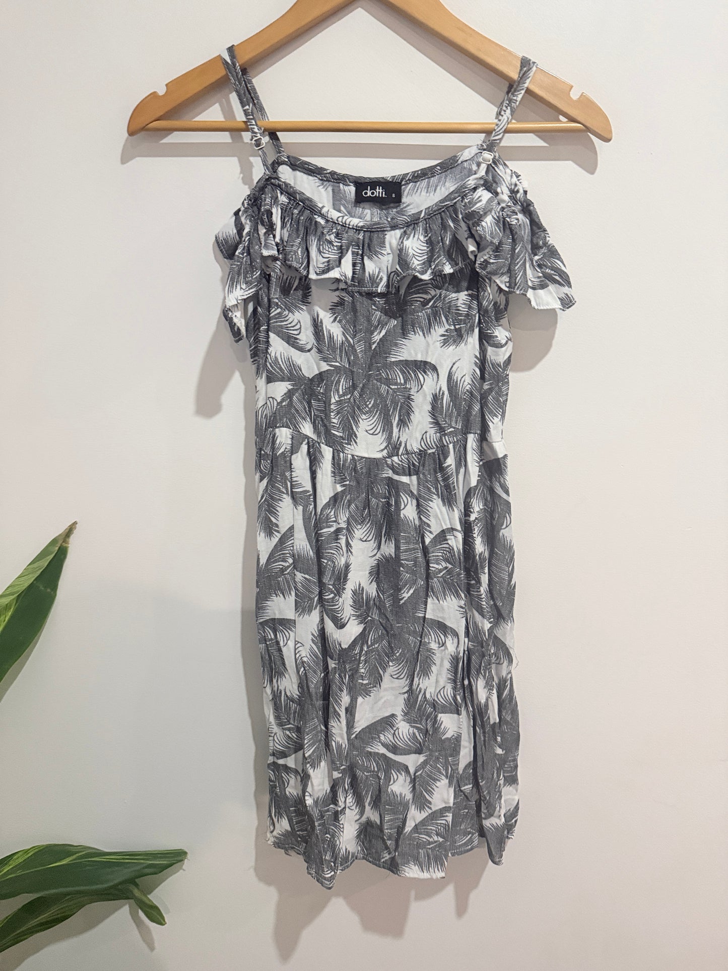 Dotti Grey Palm Print Dress - Size 8