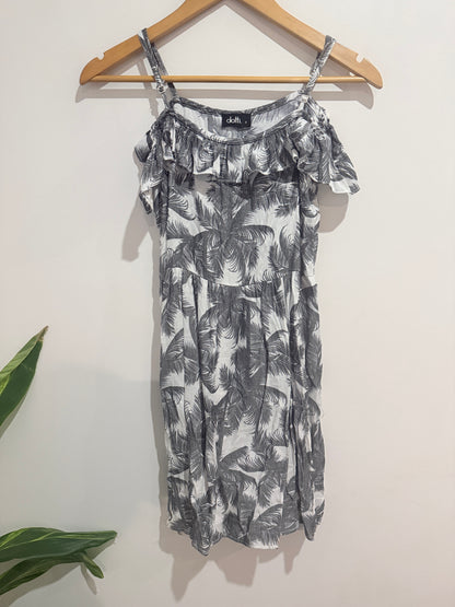 Dotti Grey Palm Print Dress - Size 8