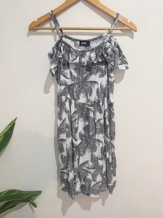 Dotti Grey Palm Print Dress - Size 8