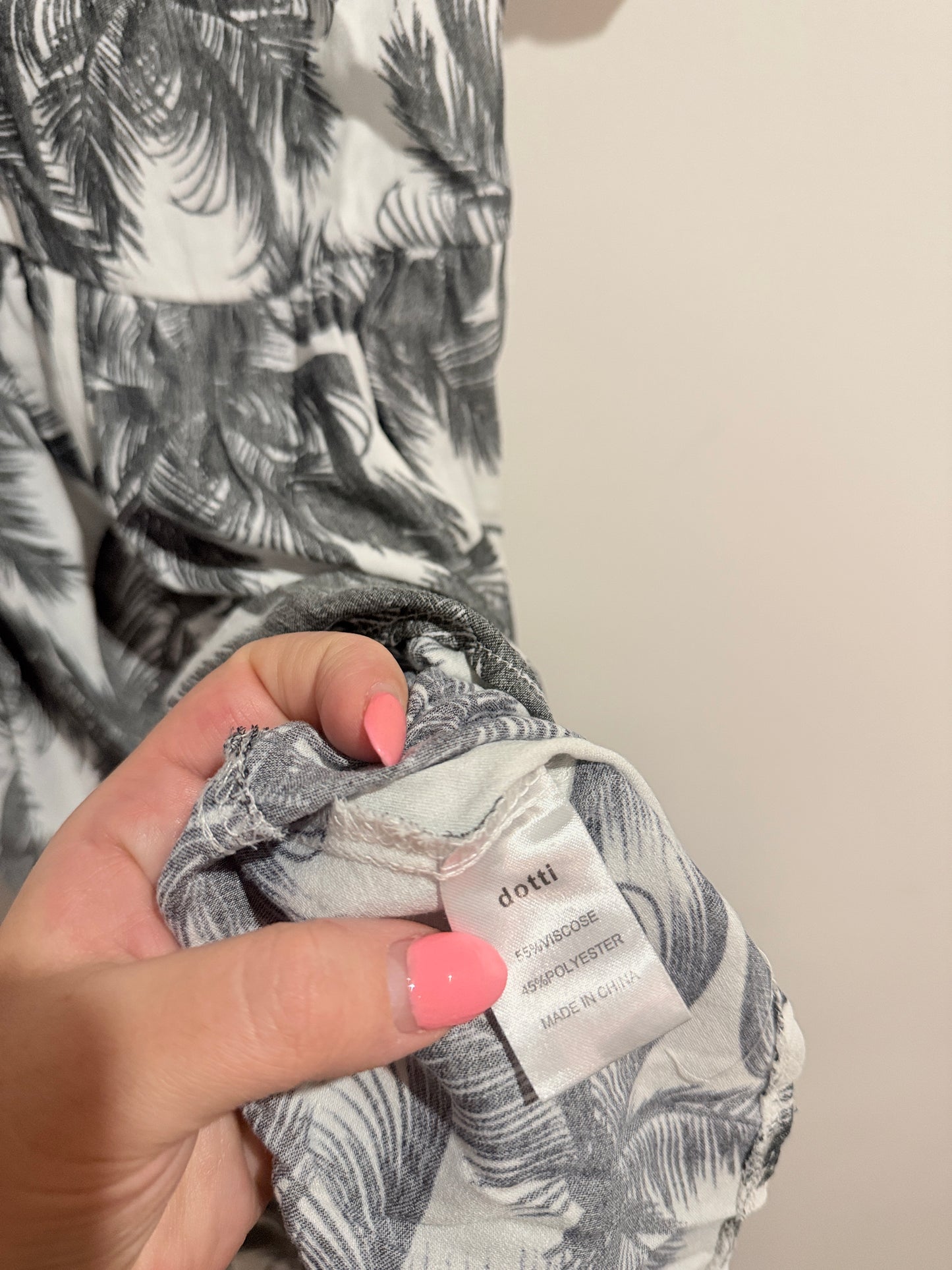 Dotti Grey Palm Print Dress - Size 8