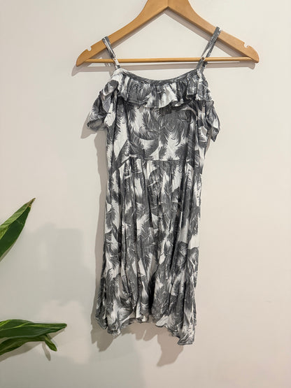 Dotti Grey Palm Print Dress - Size 8