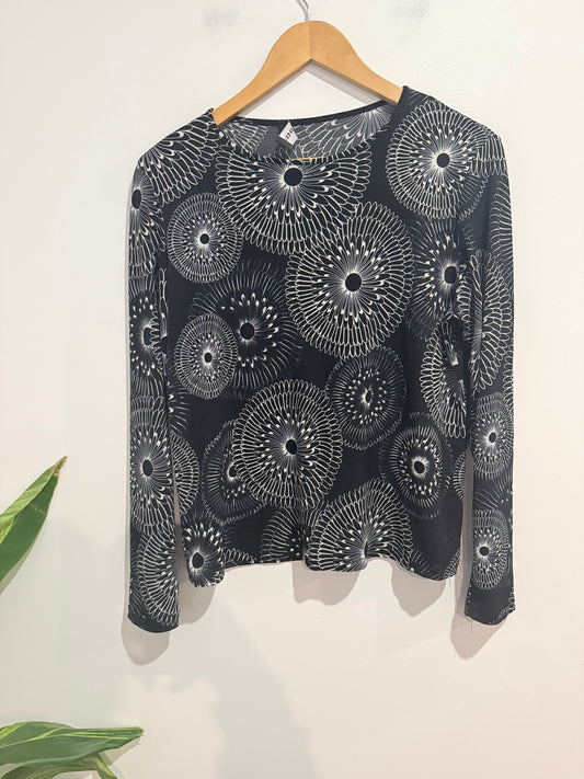 Feathers Black Floral Long Sleeve Top - Size XL