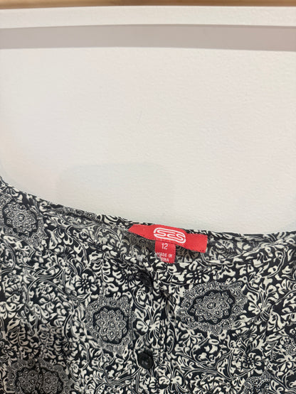 SES Black Paisley Print Mini Dress - Size 12