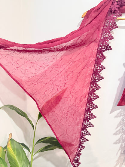 Burgundy Lace Trim Scarf - One Size
