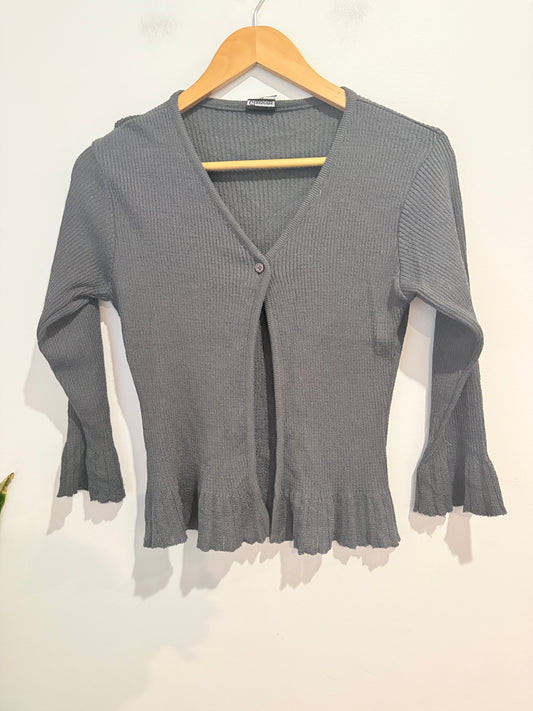 Glassons Grey Ribbed Peplum Cardigan - Size 10