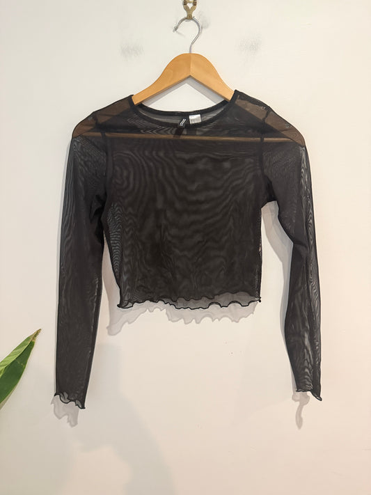 Divided by H&M Black Mesh Long Sleeve Crop Top - Size S