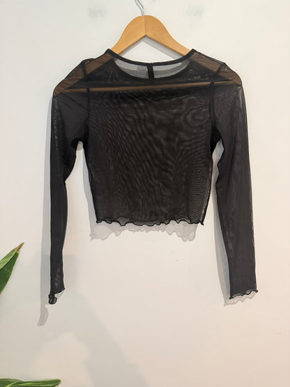Divided by H&M Black Mesh Long Sleeve Crop Top - Size S