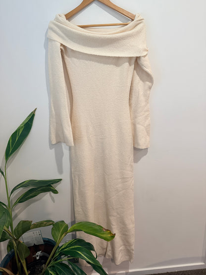 Meshki Cream Off-Shoulder Knit Maxi Dress - Size XXL