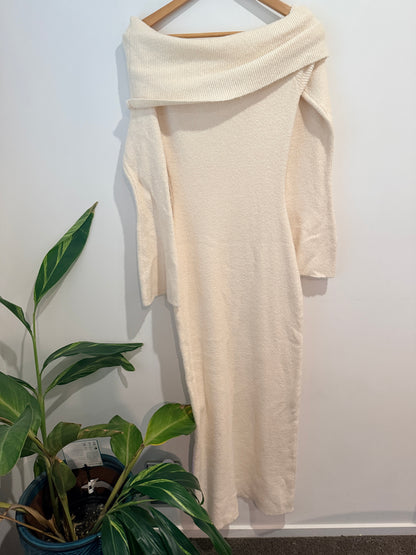 Meshki Cream Off-Shoulder Knit Maxi Dress - Size XXL