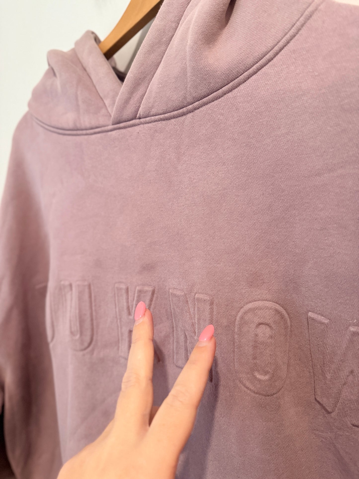 YKTR Mauve "You Know" Embossed Hoodie - Size 2XL
