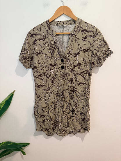 Spirit Khaki Botanical Print Top - Size 8