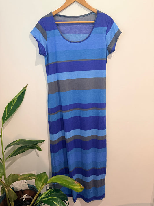 Cut Label UK Blue Striped Stretch Dress - 51cm u/arm