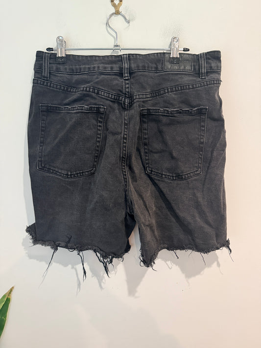 Glassons Denim Washed Black Frayed Hem Shorts - Size 14