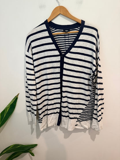 Line 7 Navy & White Striped Cardigan - L