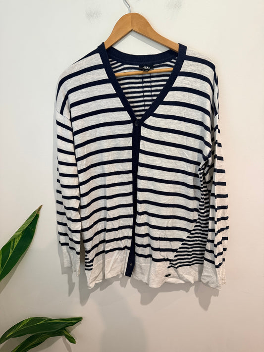 Line 7 Navy & White Striped Cardigan - L