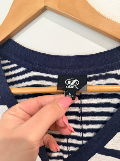 Line 7 Navy & White Striped Cardigan - L