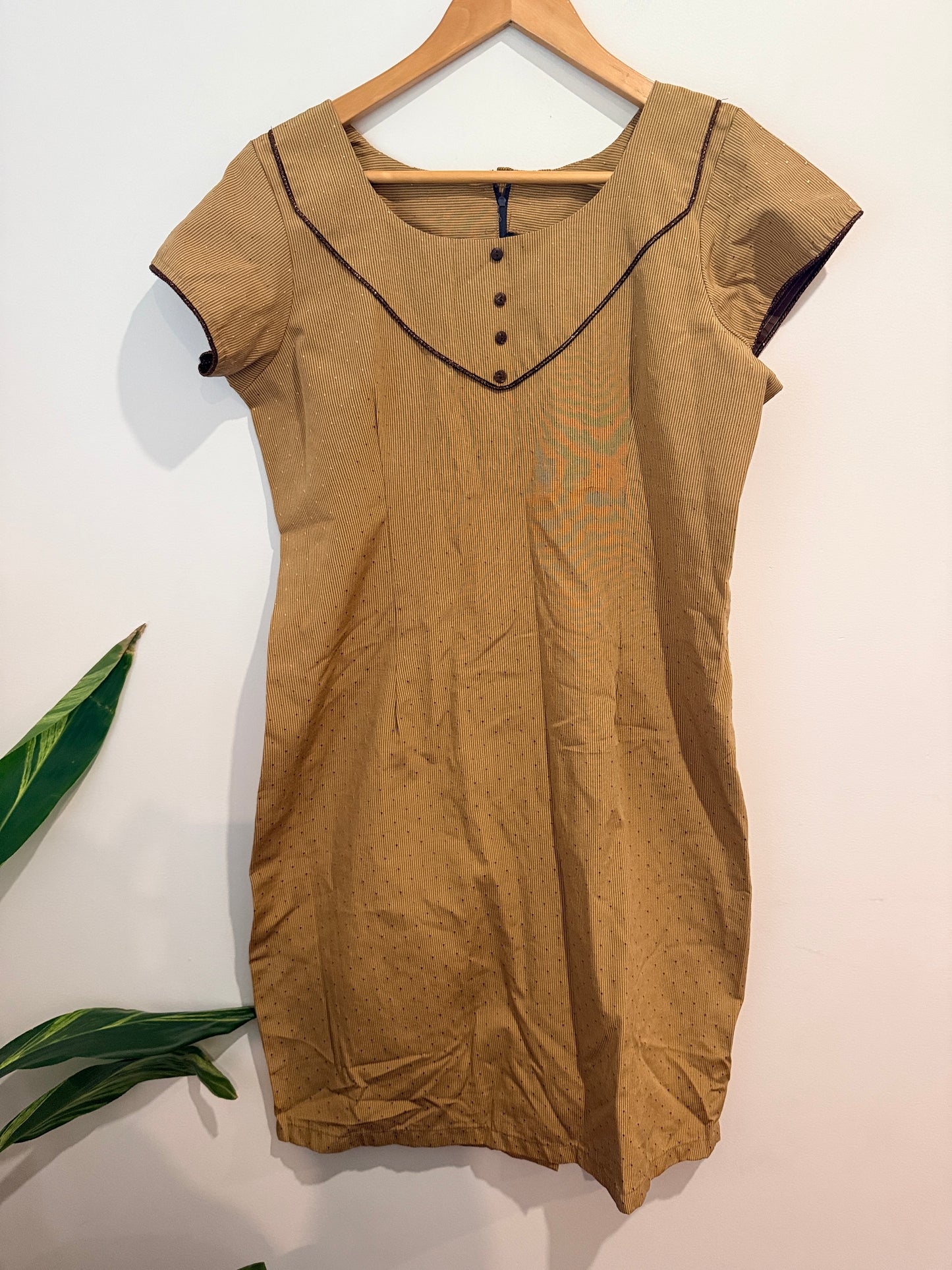 Brand Unknown Tan Pinstripe Shift Dress - 51cm u/arm