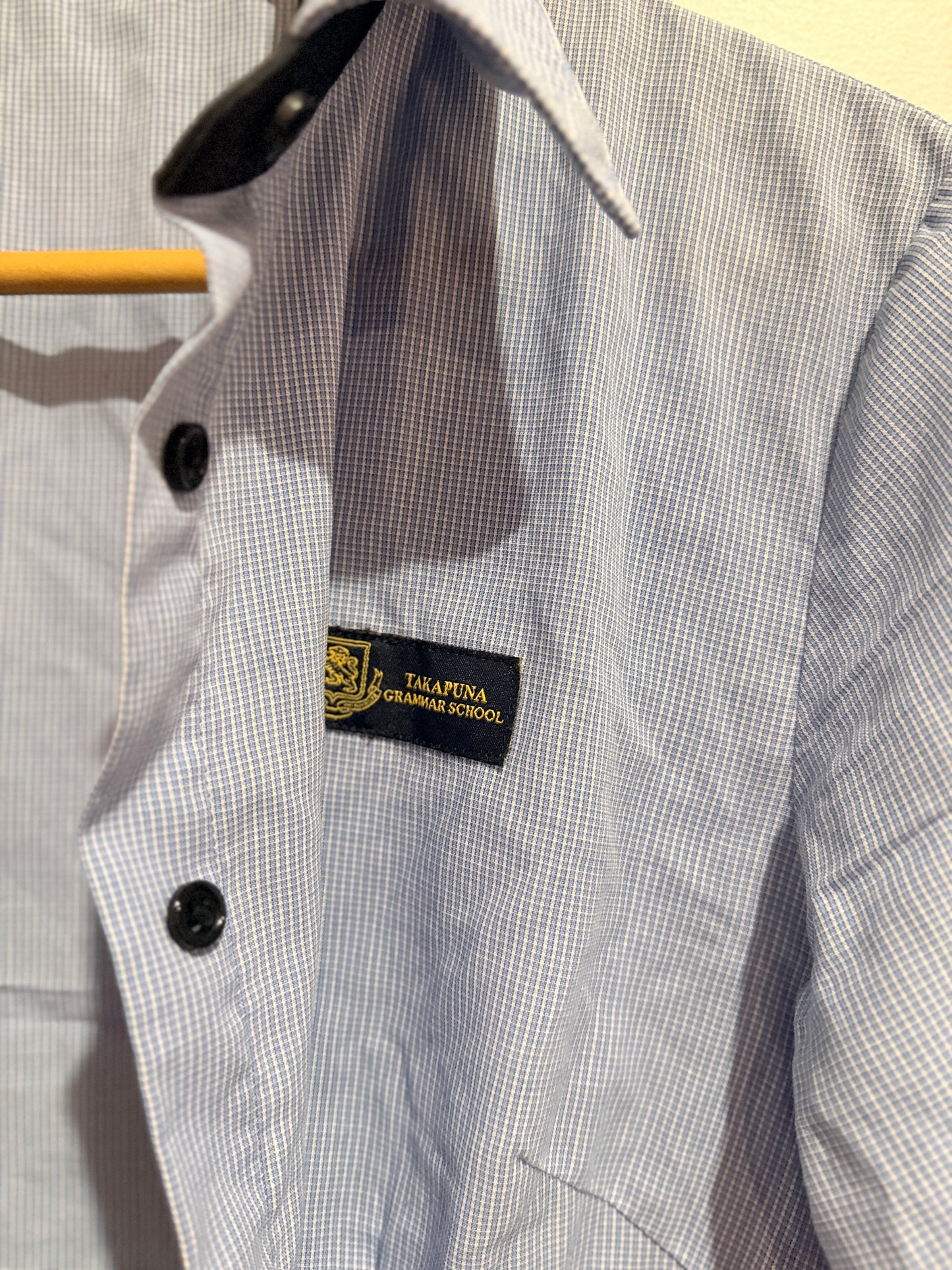 Takapuna Grammar School Blue Check Short Sleeve Shirt - Size 8