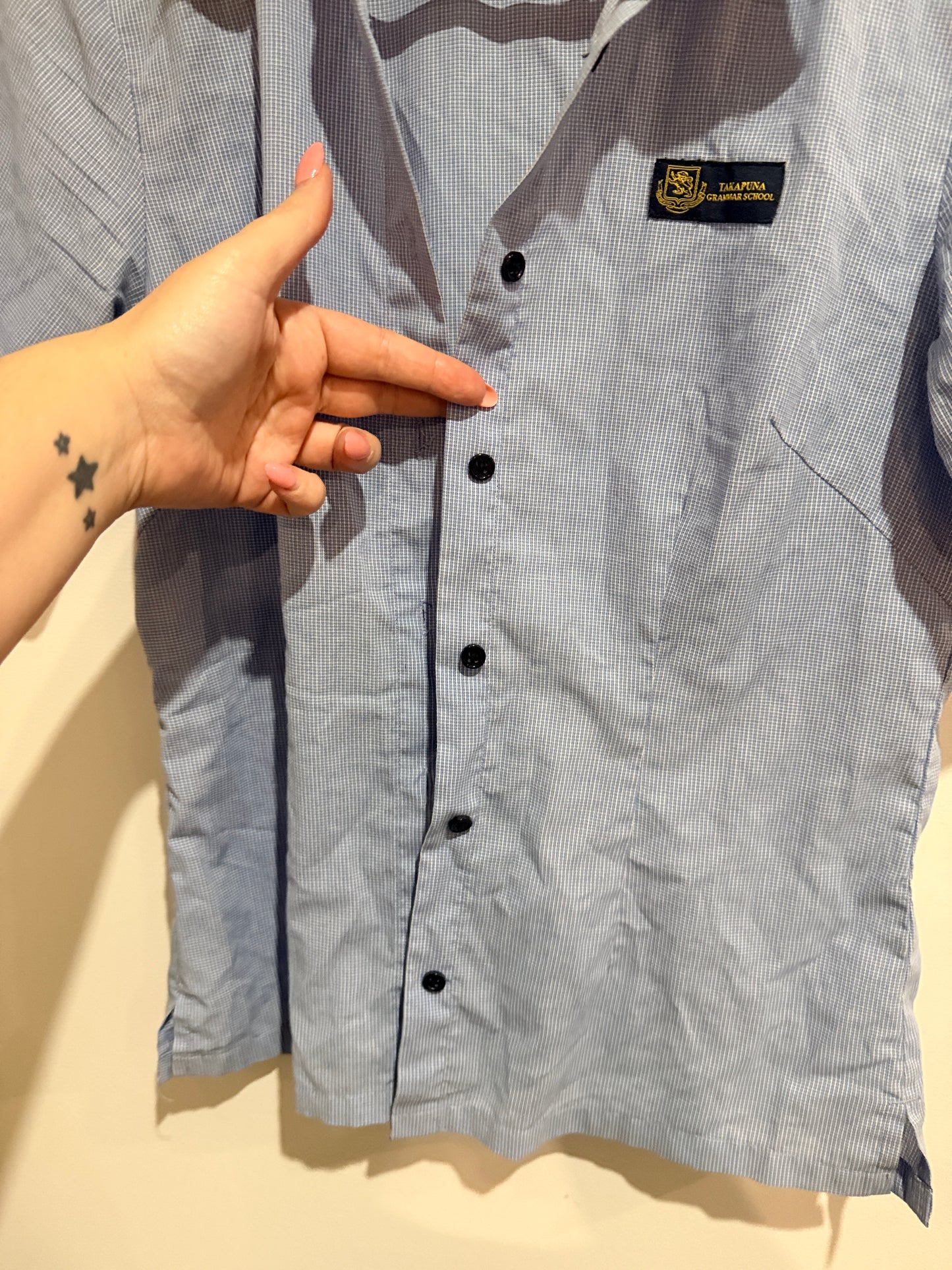 Takapuna Grammar School Blue Check Short Sleeve Shirt - Size 8