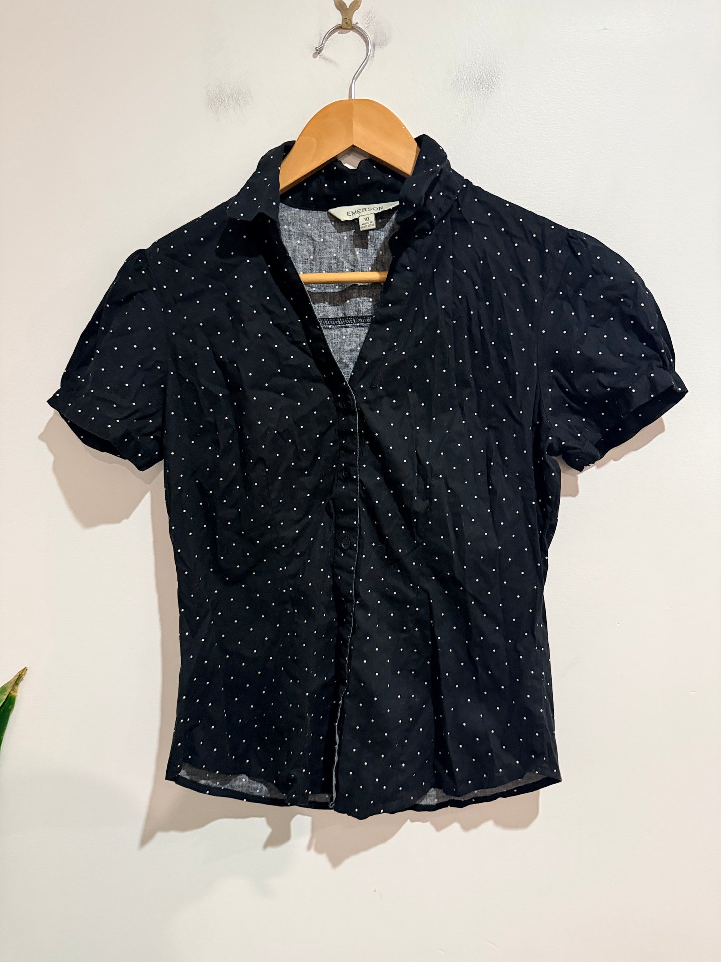 Emerson Black Polka Dot Short Sleeve Shirt - Size 10