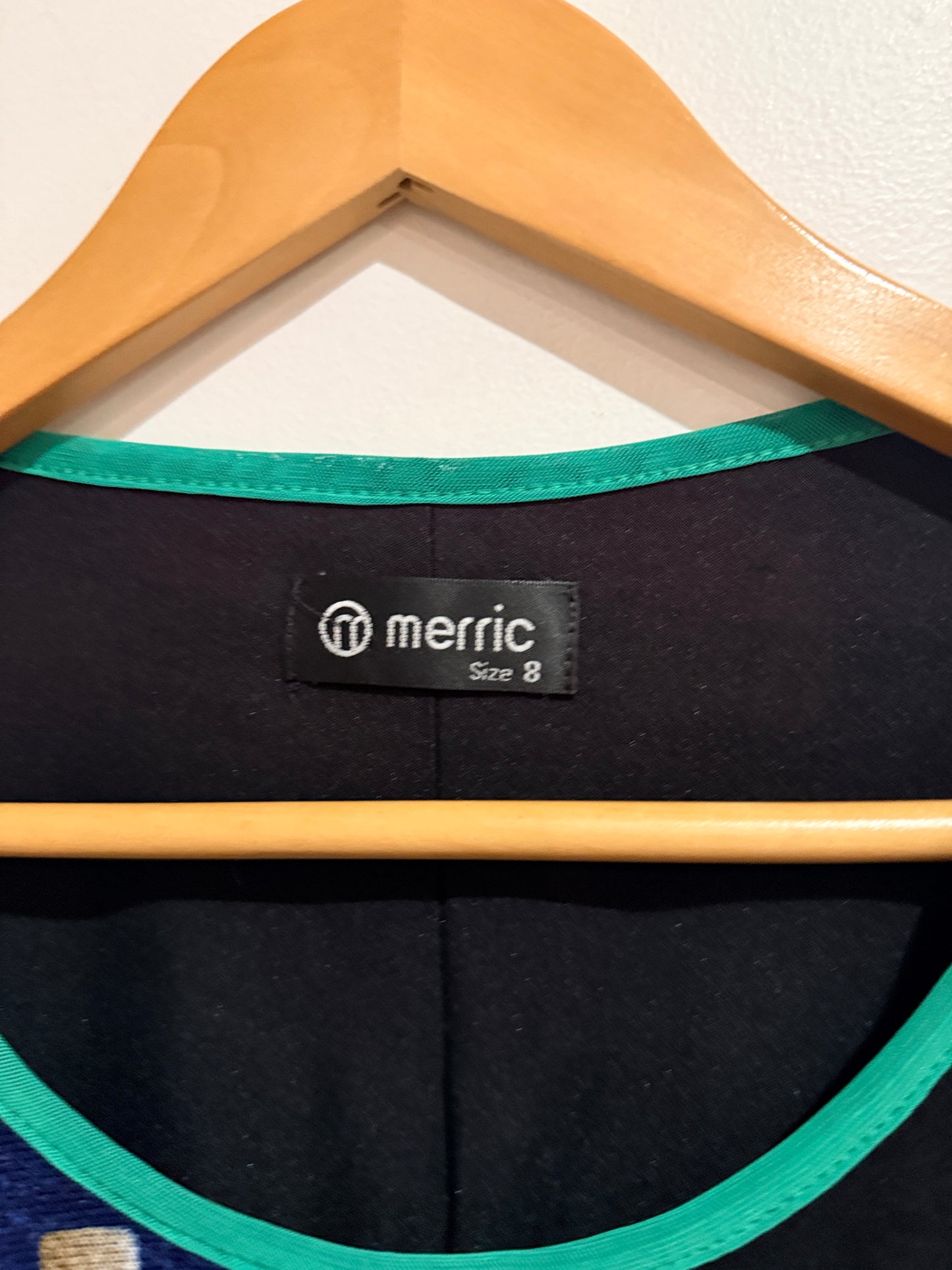 Merric Abstract Print Black & Teal Mesh Top - Size 8