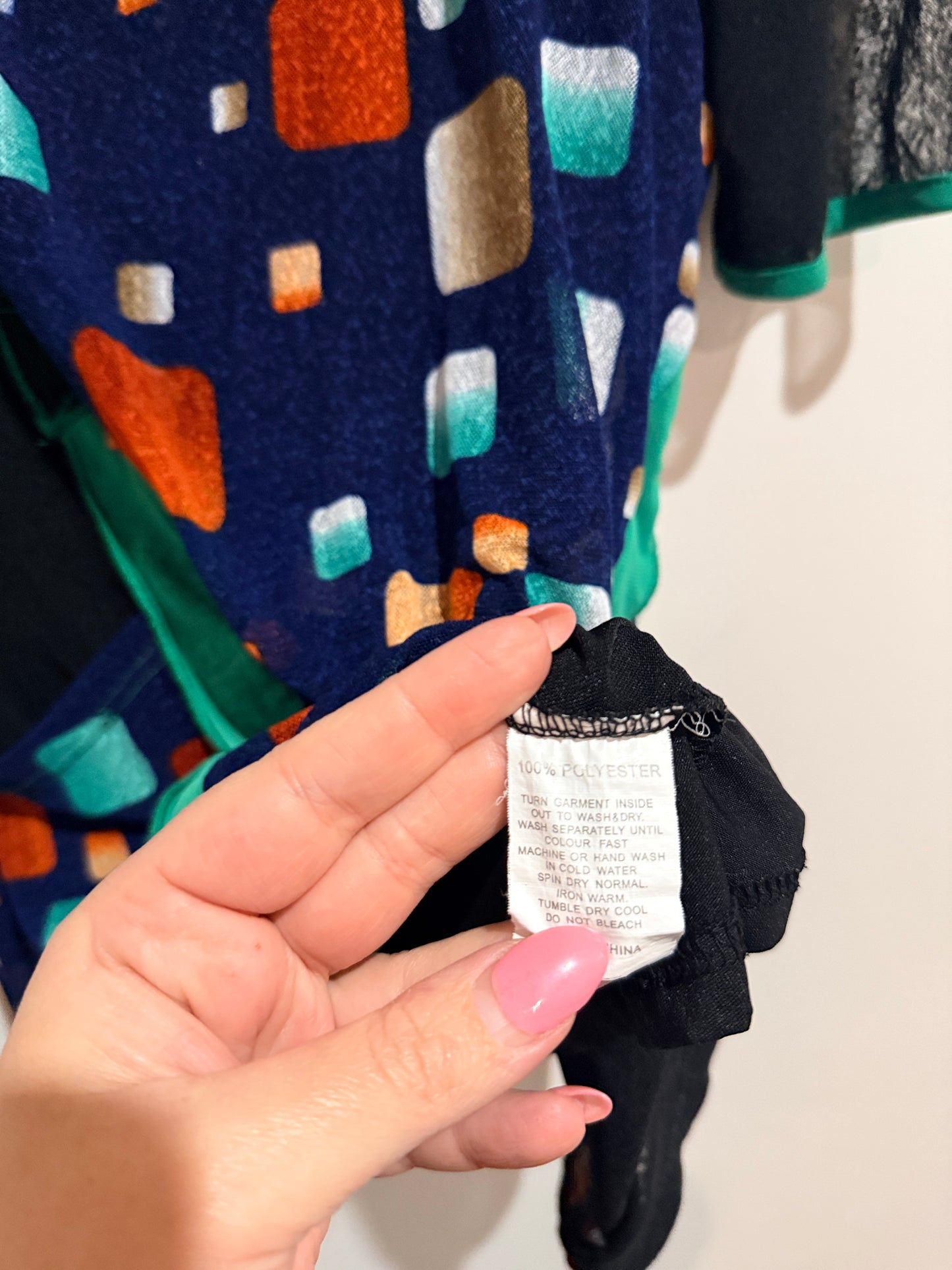 Merric Abstract Print Black & Teal Mesh Top - Size 8