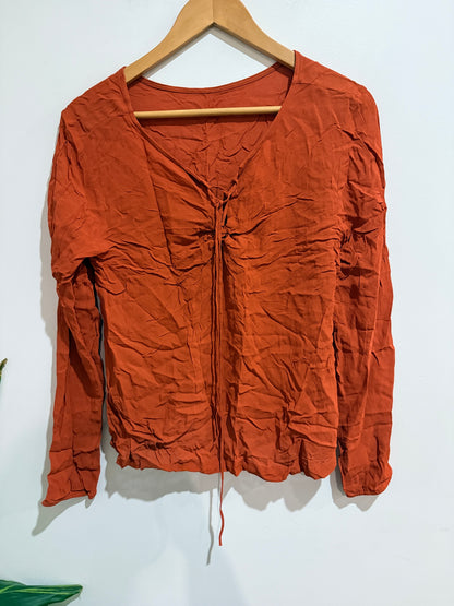 Ingrid Starnes Rust Ruched Long Sleeve Blouse - M