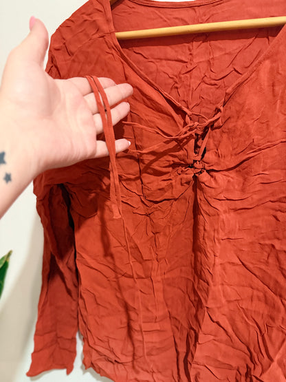 Ingrid Starnes Rust Ruched Long Sleeve Blouse - M