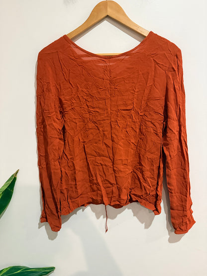 Ingrid Starnes Rust Ruched Long Sleeve Blouse - M