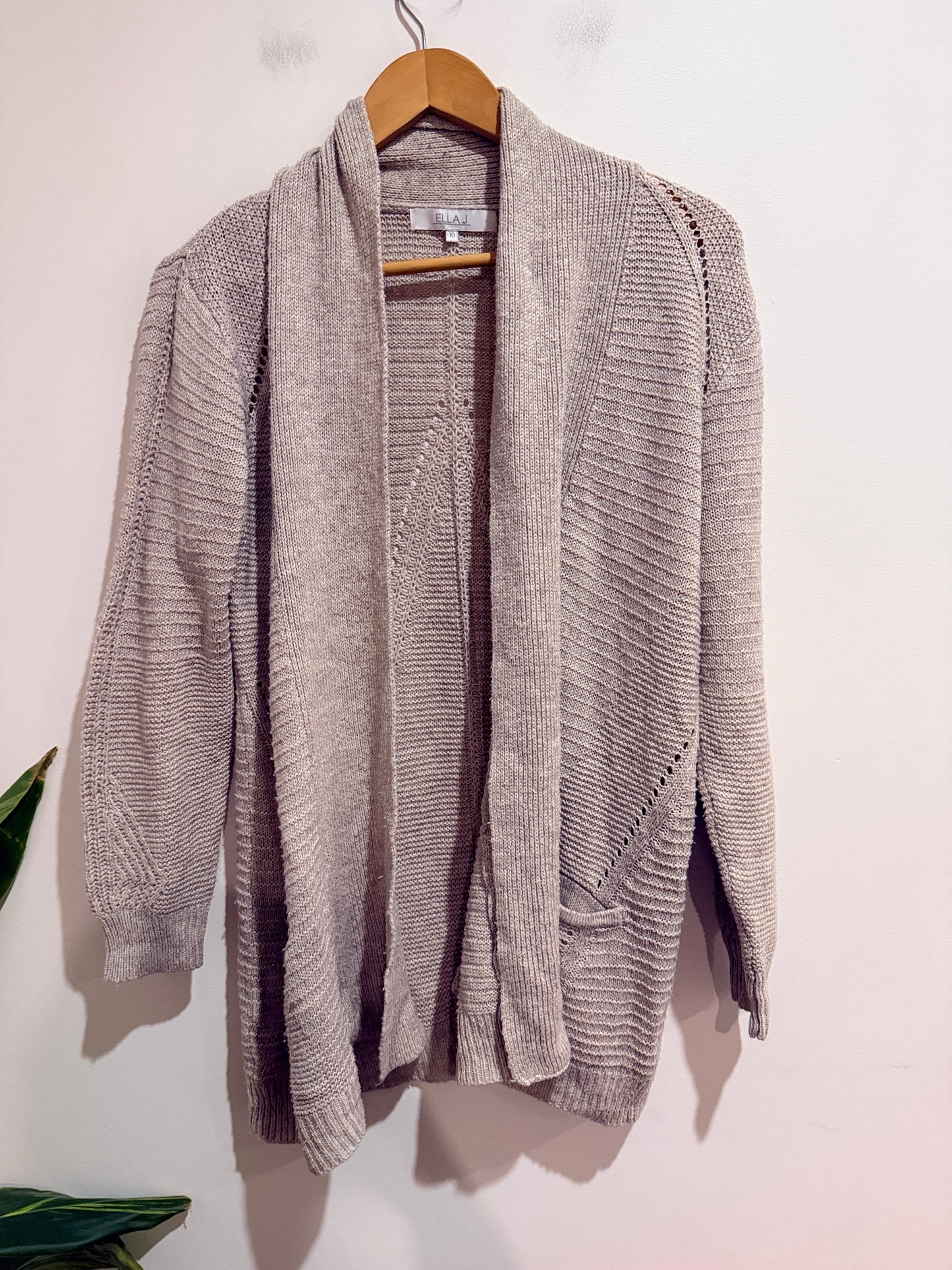 Ella J Beige Open Front Knit Cardigan - Size 10