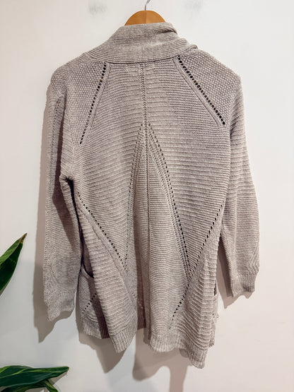 Ella J Beige Open Front Knit Cardigan - Size 10