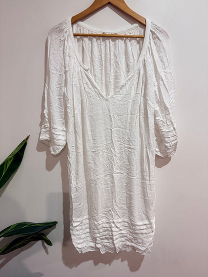 Holiday White Boho V-Neck Tunic Dress - OS