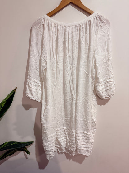 Holiday White Boho V-Neck Tunic Dress - OS