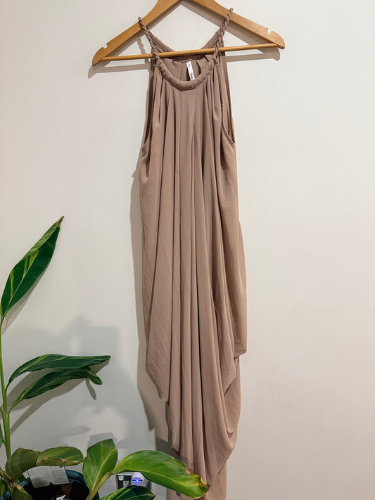 Indikah Taupe Draped Halter Dress - 12