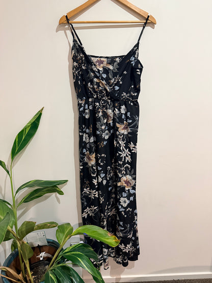 Shein Black Floral Wrap-Front Maxi Dress - L
