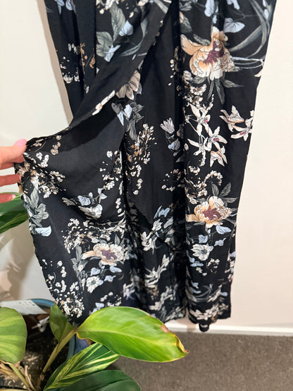 Shein Black Floral Wrap-Front Maxi Dress - L