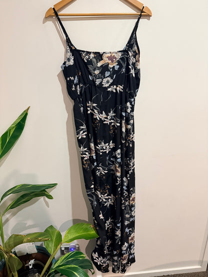 Shein Black Floral Wrap-Front Maxi Dress - L
