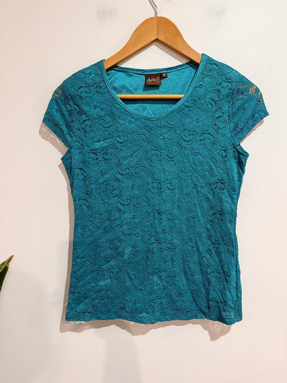 Jackie K Teal Lace Cap Sleeve Top - S