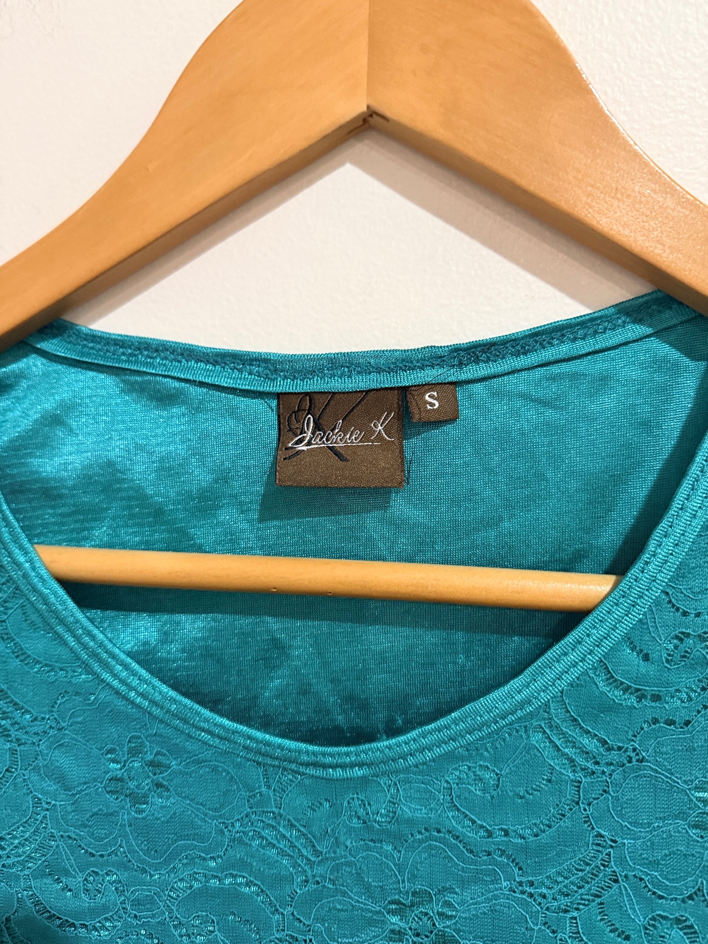 Jackie K Teal Lace Cap Sleeve Top - S