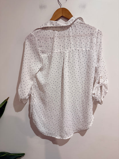 Spirit White Speckle Print Button-Up Blouse - 8