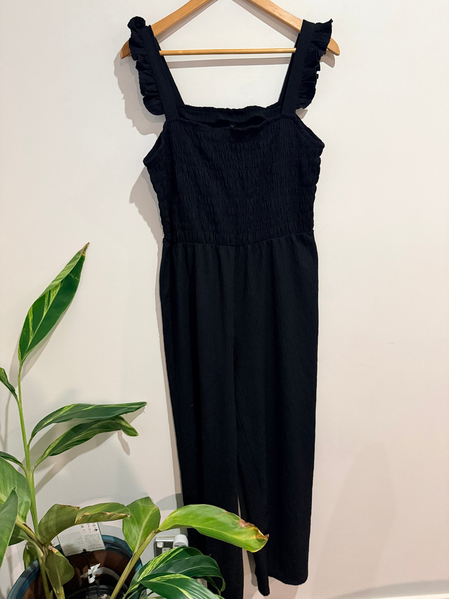 Rio Black Shirred Wide Leg Jumpsuit - L