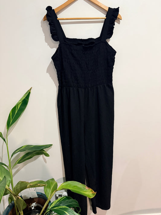 Rio Black Shirred Wide Leg Jumpsuit - L