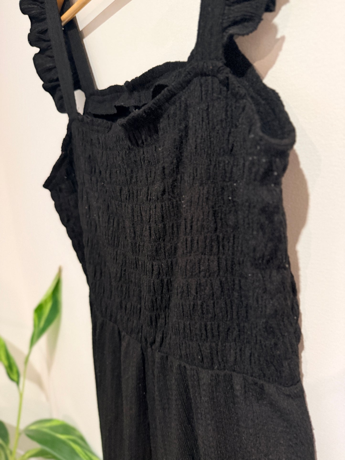 Rio Black Shirred Wide Leg Jumpsuit - L