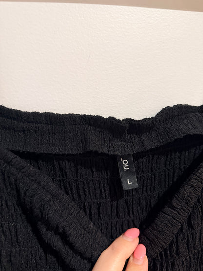 Rio Black Shirred Wide Leg Jumpsuit - L