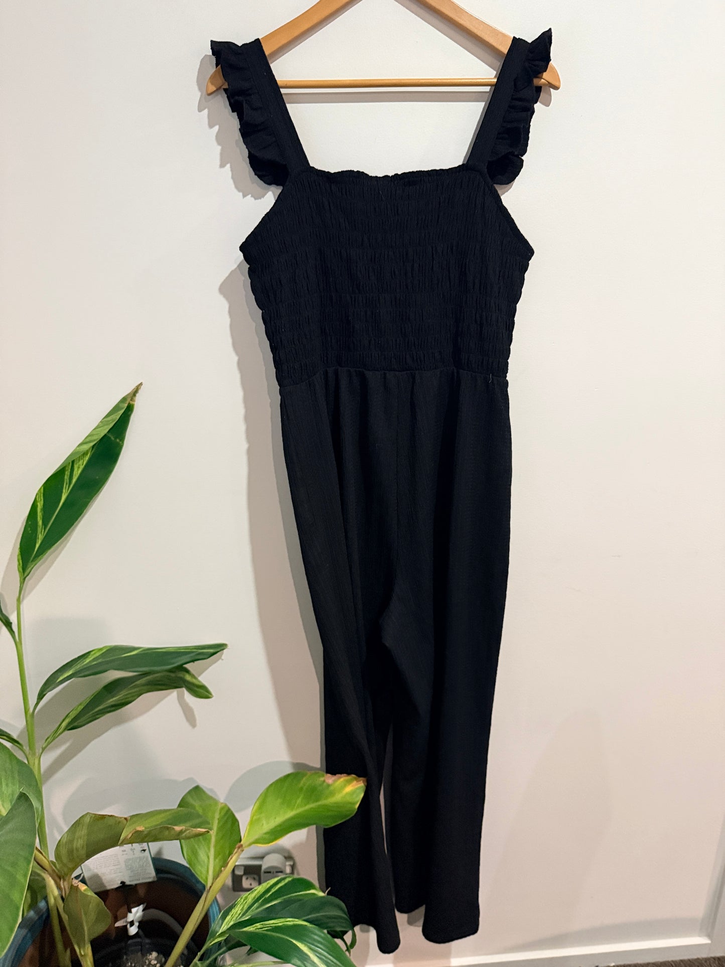 Rio Black Shirred Wide Leg Jumpsuit - L