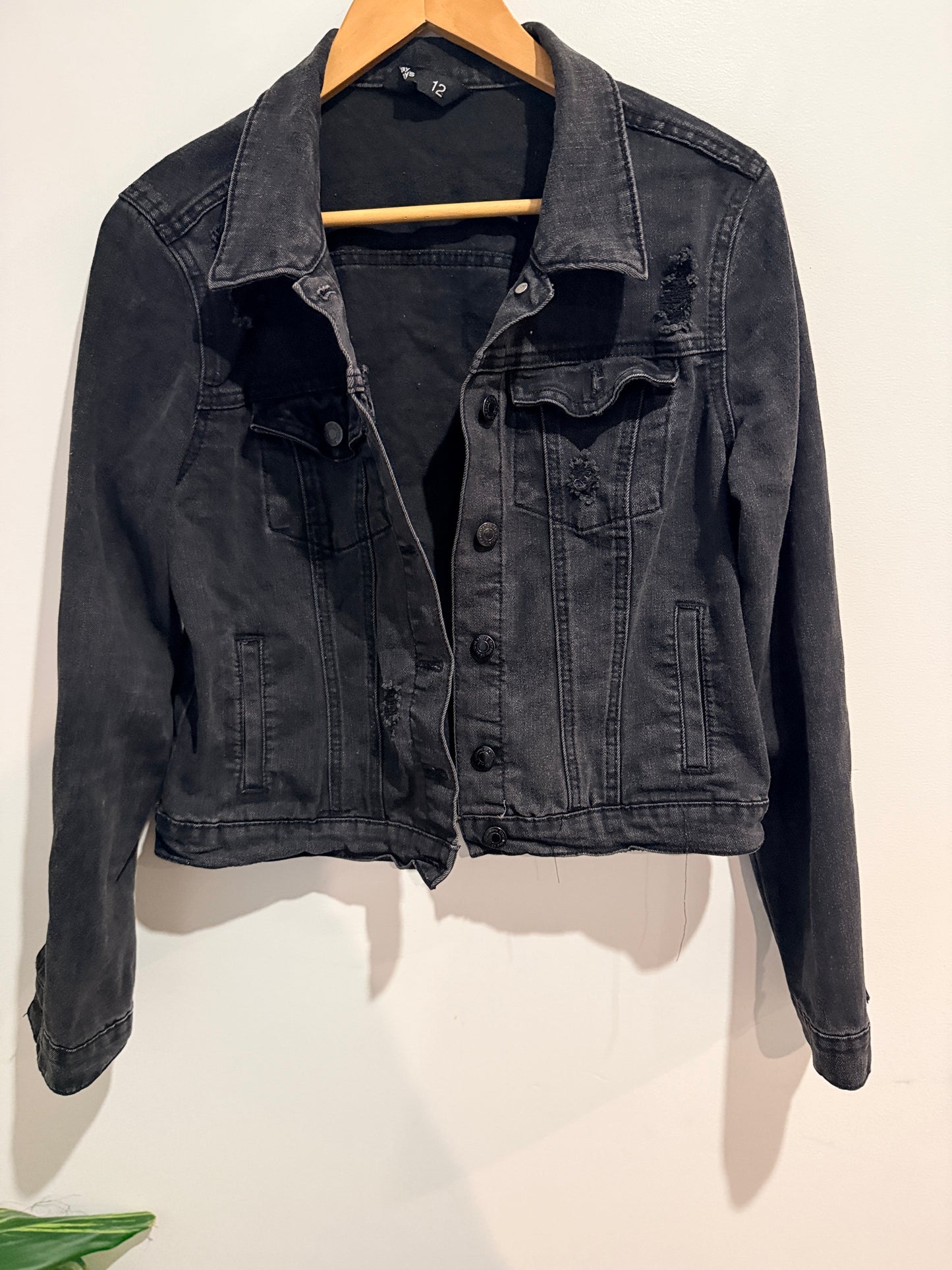 Jay Jays Black Distressed Denim Jacket - Size 12
