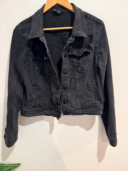 Jay Jays Black Distressed Denim Jacket - Size 12