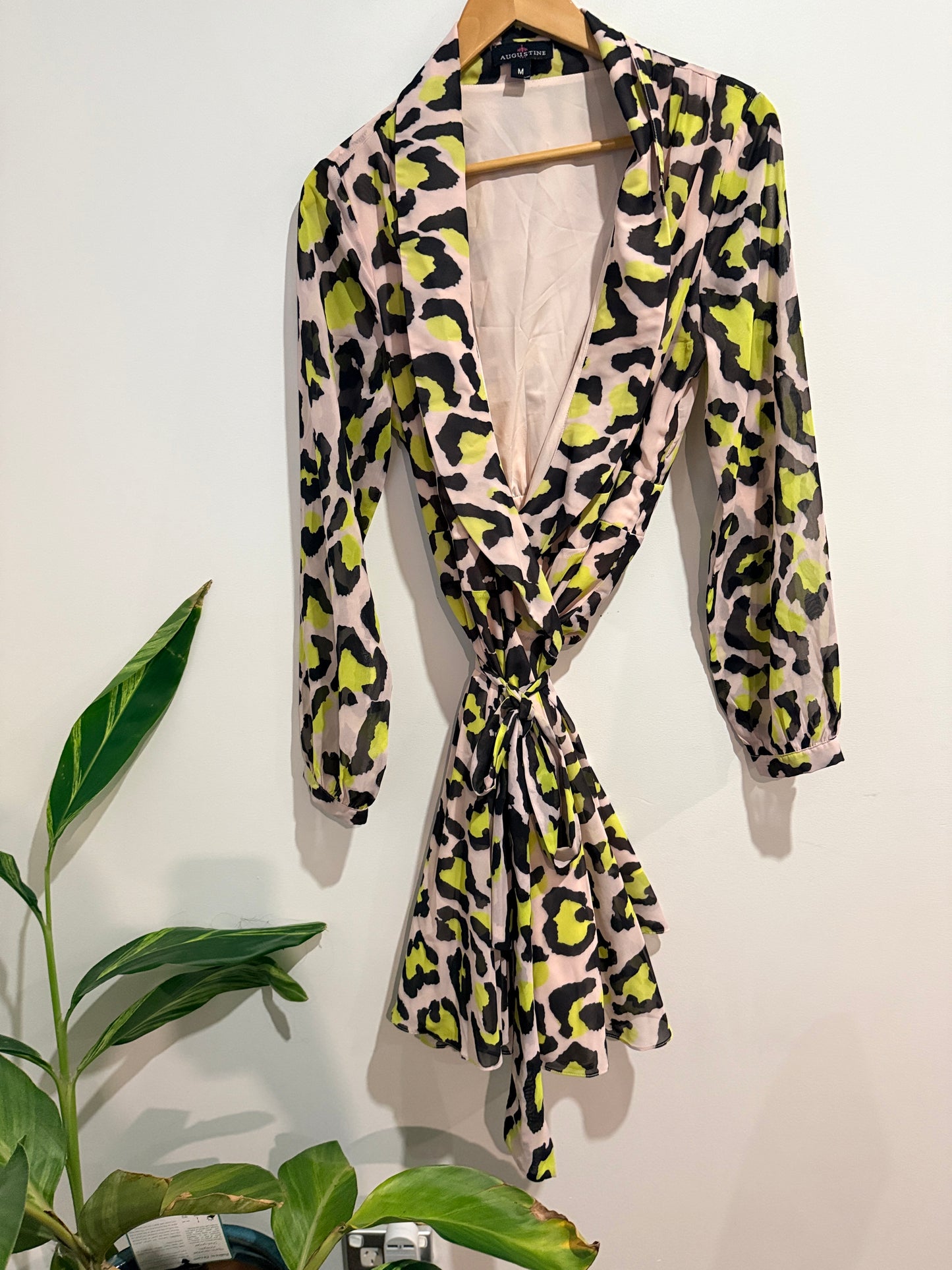 Augustine Pink & Neon Leopard Print Wrap Dress - M